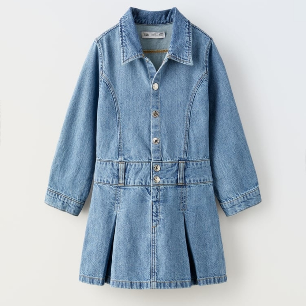 NWT Zara Denim Box Pleated Dress
